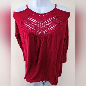 Women's Red Cold Shoulder Top